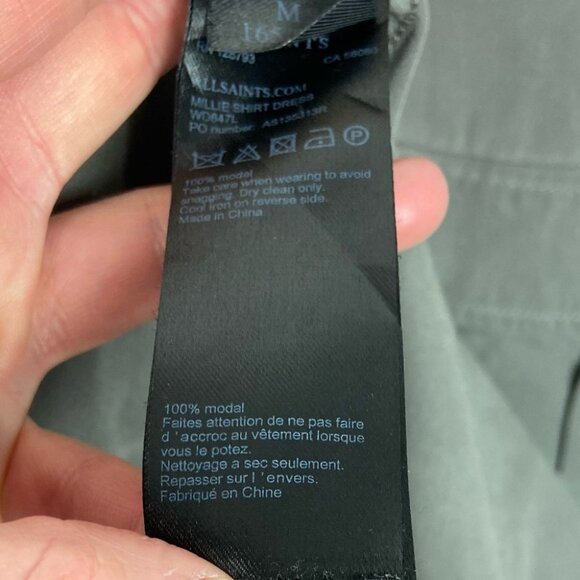 AllSaints Millie Shirt Dress Grey Modal Size Medium Military Style Long Sleeves - Picture 11 of 14